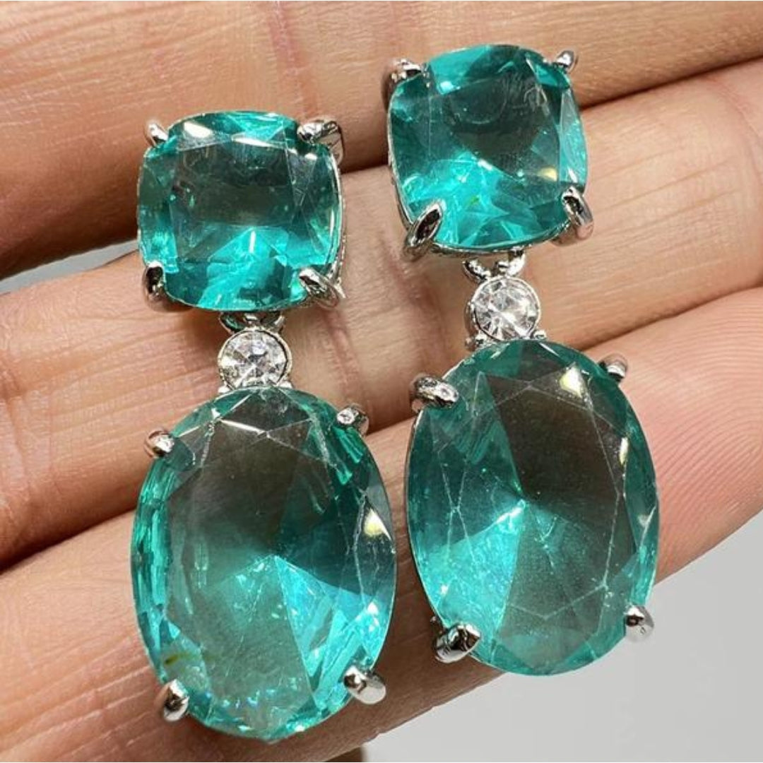 Boho Earrings with Turquoise Crystal in Sterling Silver