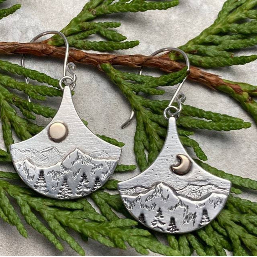 Boho Sun and Moon Silver Earrings by Natura