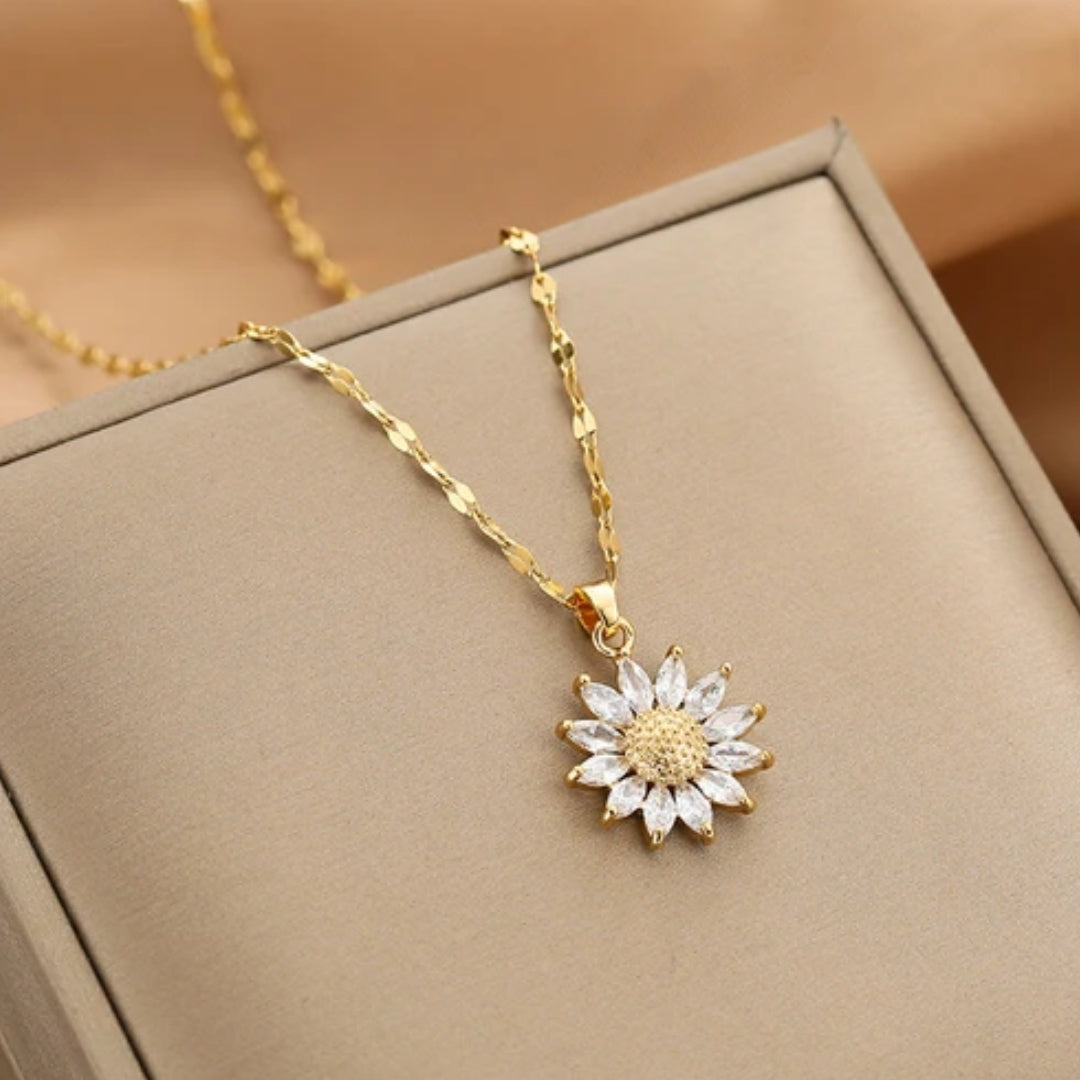 Crystal Sunflower Necklace in Gold Color