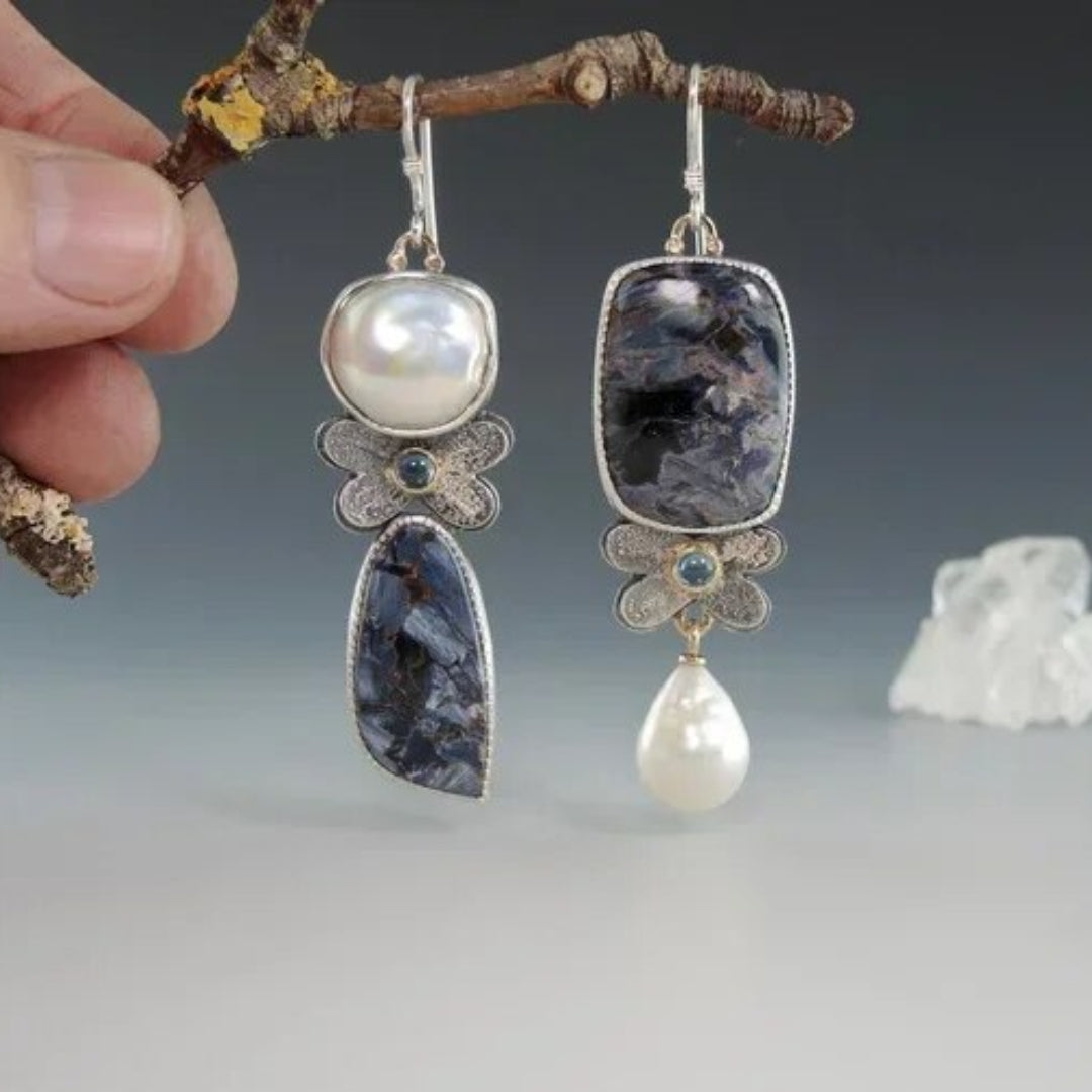 Dark Earrings with Vintage Pearls