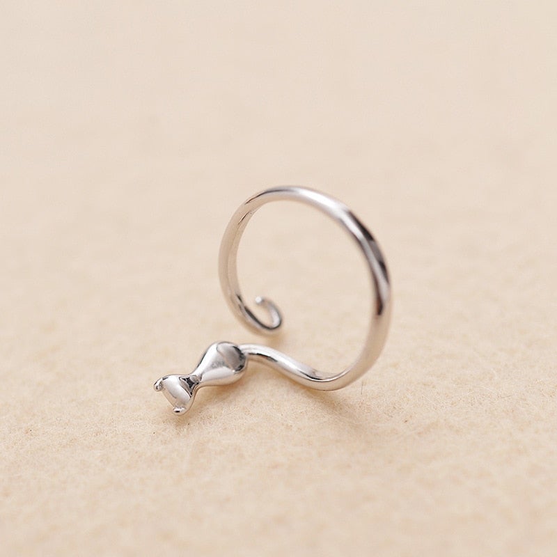 Silver Cat in Boots Ring