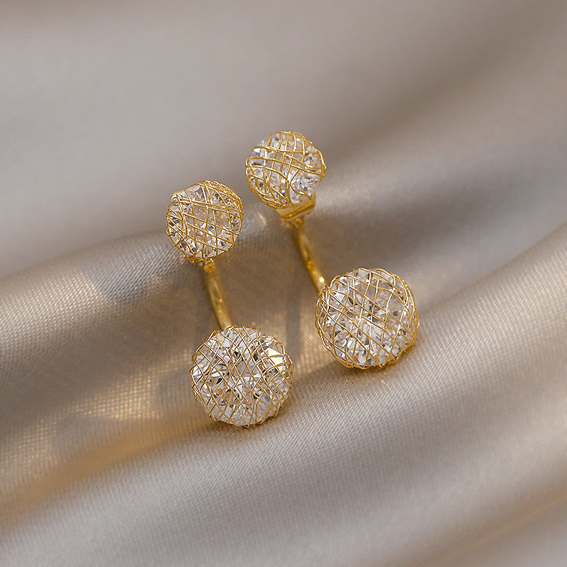 Shiny Double Ball Earrings in Gold