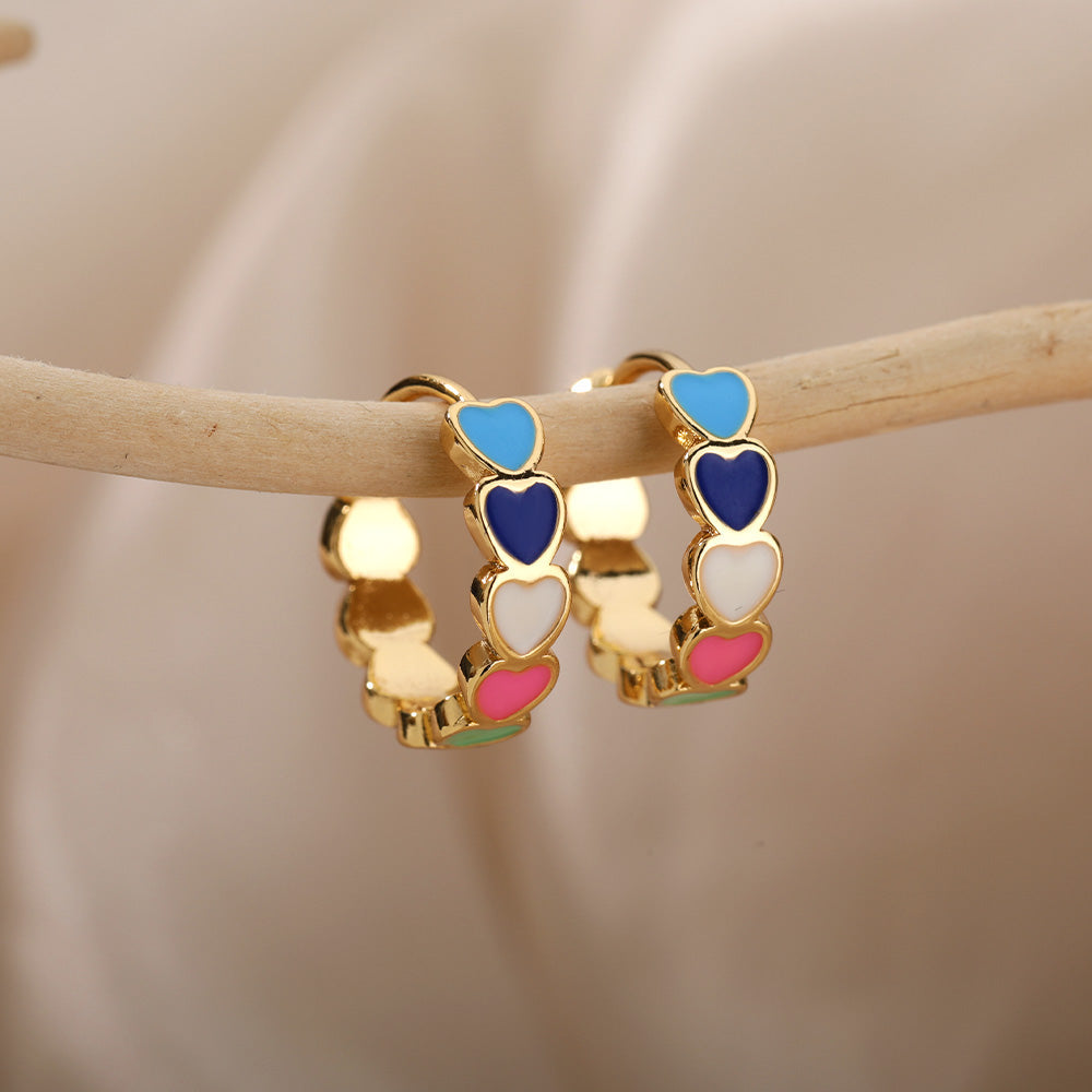 Minimalist Multicolored Hearts in Gold Earrings