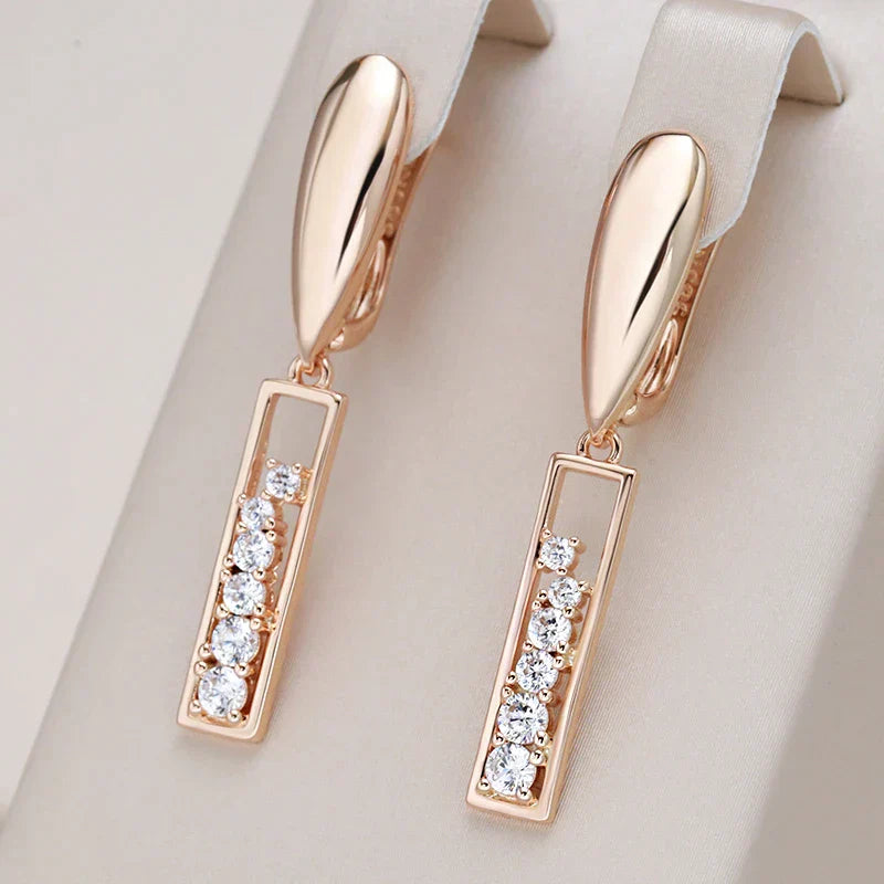 Elegant Rectangular Earrings with Inlaid Zirconia