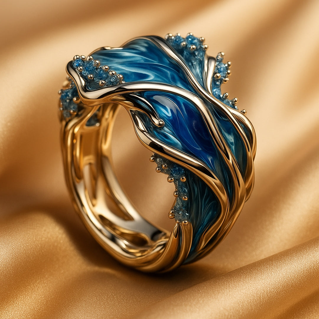 Vintage Golden Color Ocean Waves Ring