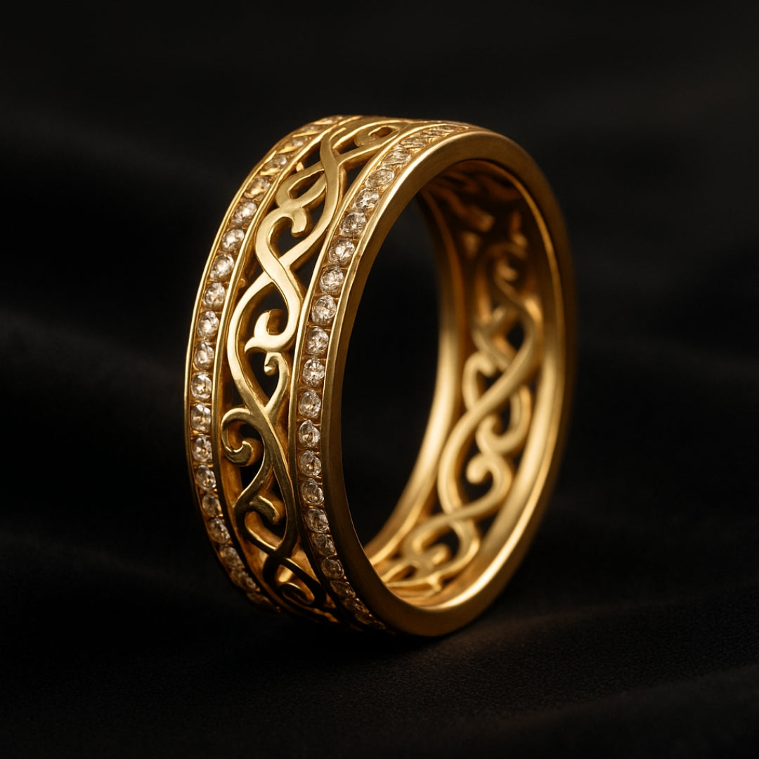 Bright Hollow Golden Color Ring with Zirconia