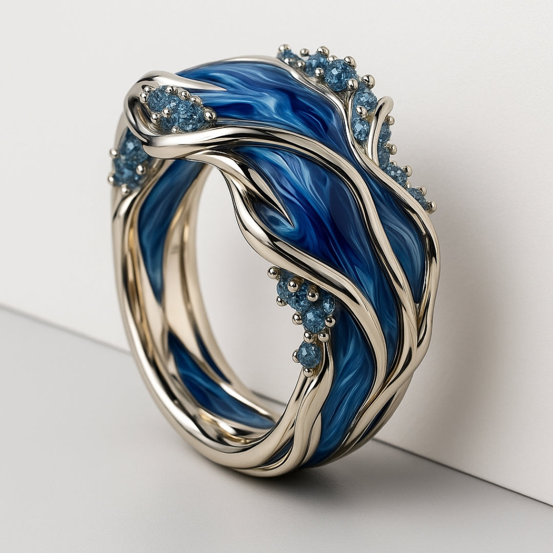 Vintage Golden Color Ocean Waves Ring