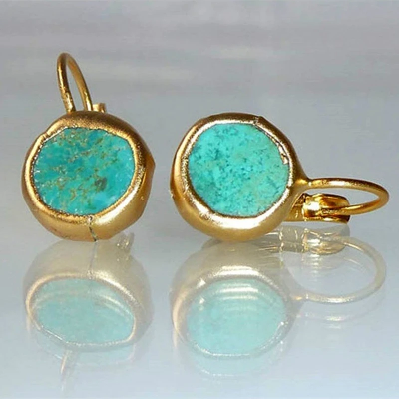Golden Color Earrings with Turquoise Stone