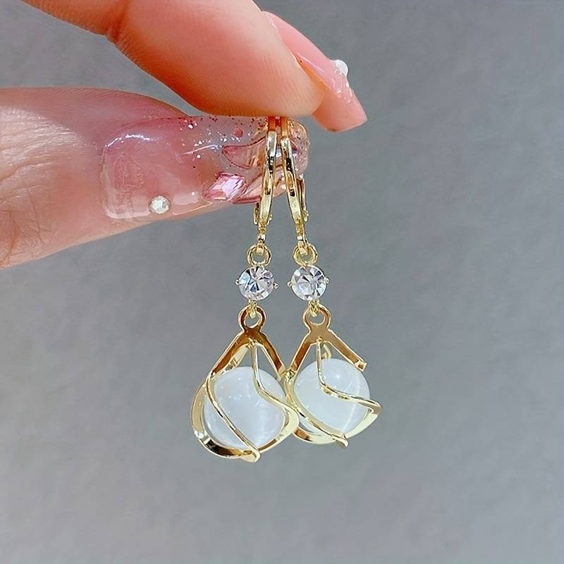 Elegant White Opal Dangling Earrings