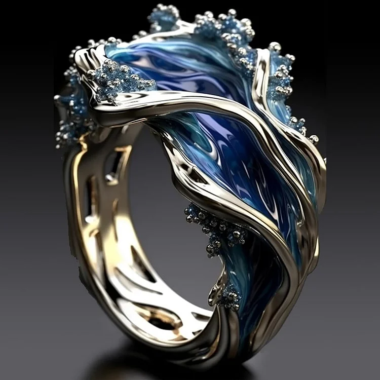 Vintage Golden Color Ocean Waves Ring