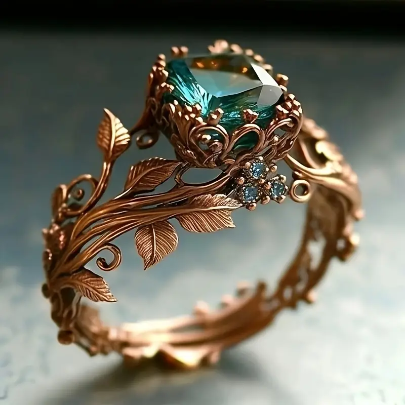 Nature Vine Green Crystal Ring