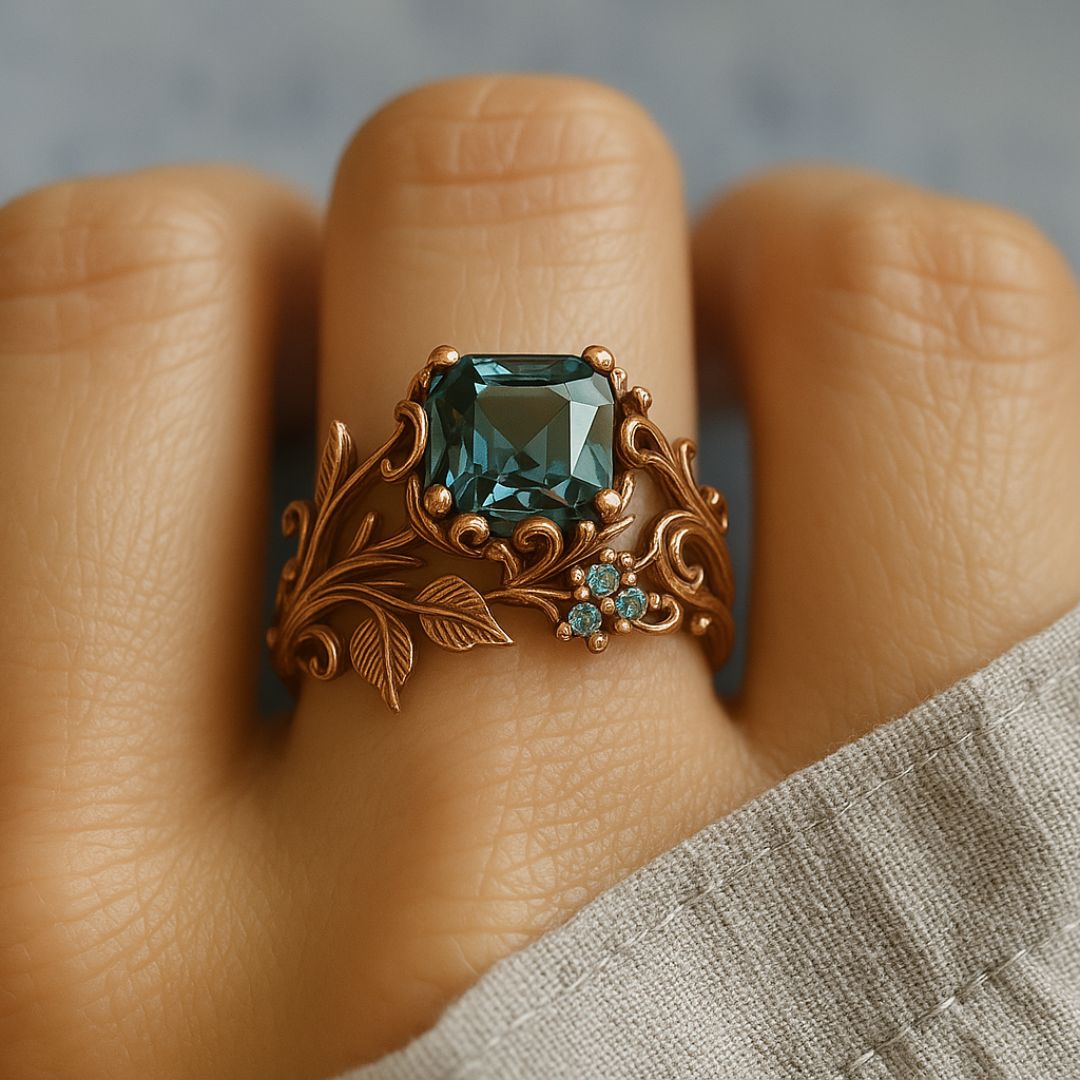 Nature Vine Green Crystal Ring