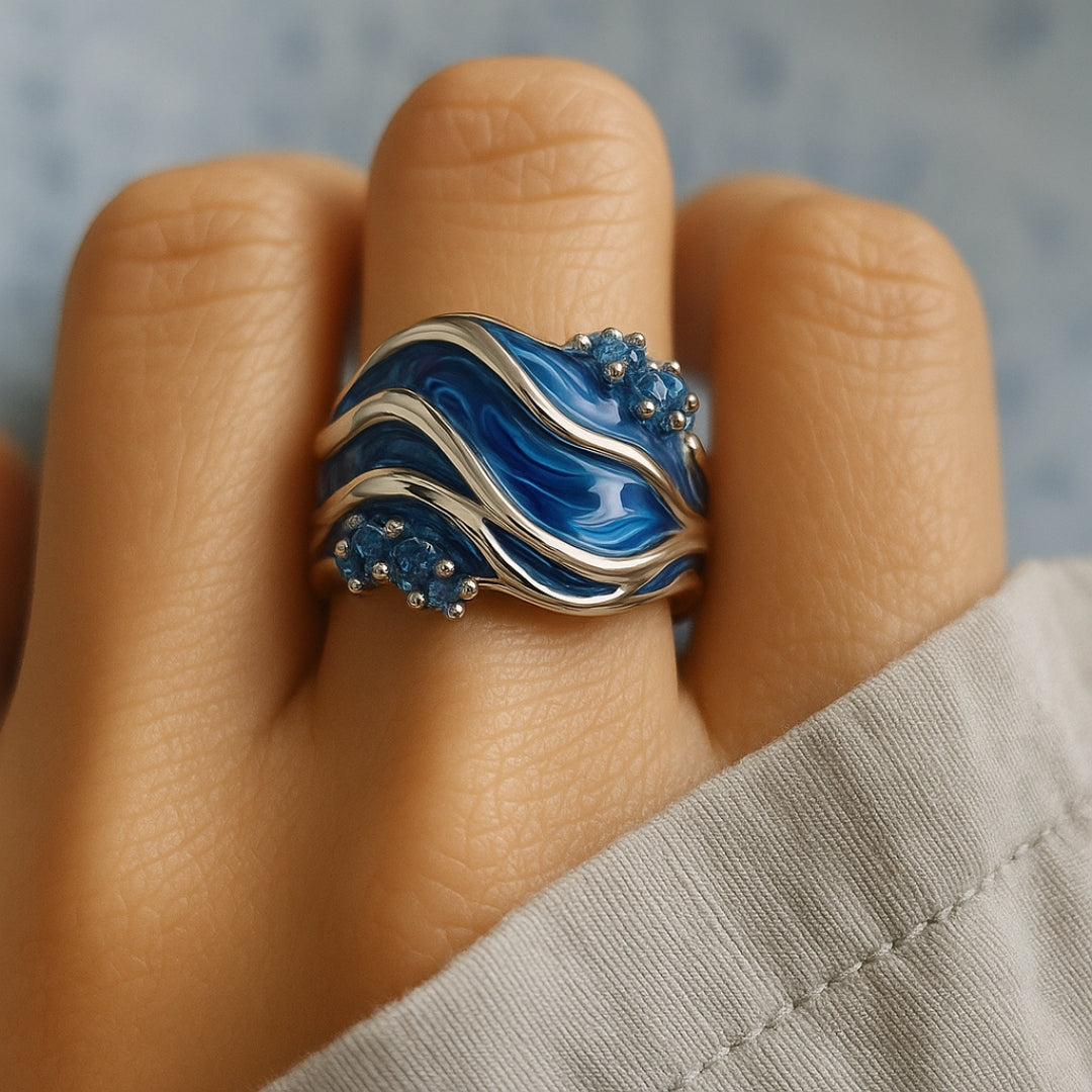 Vintage Golden Color Ocean Waves Ring