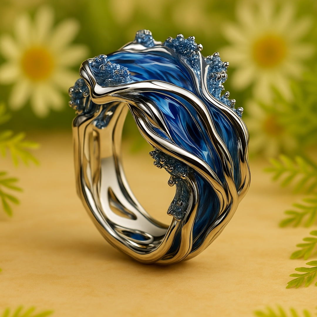Vintage Golden Color Ocean Waves Ring
