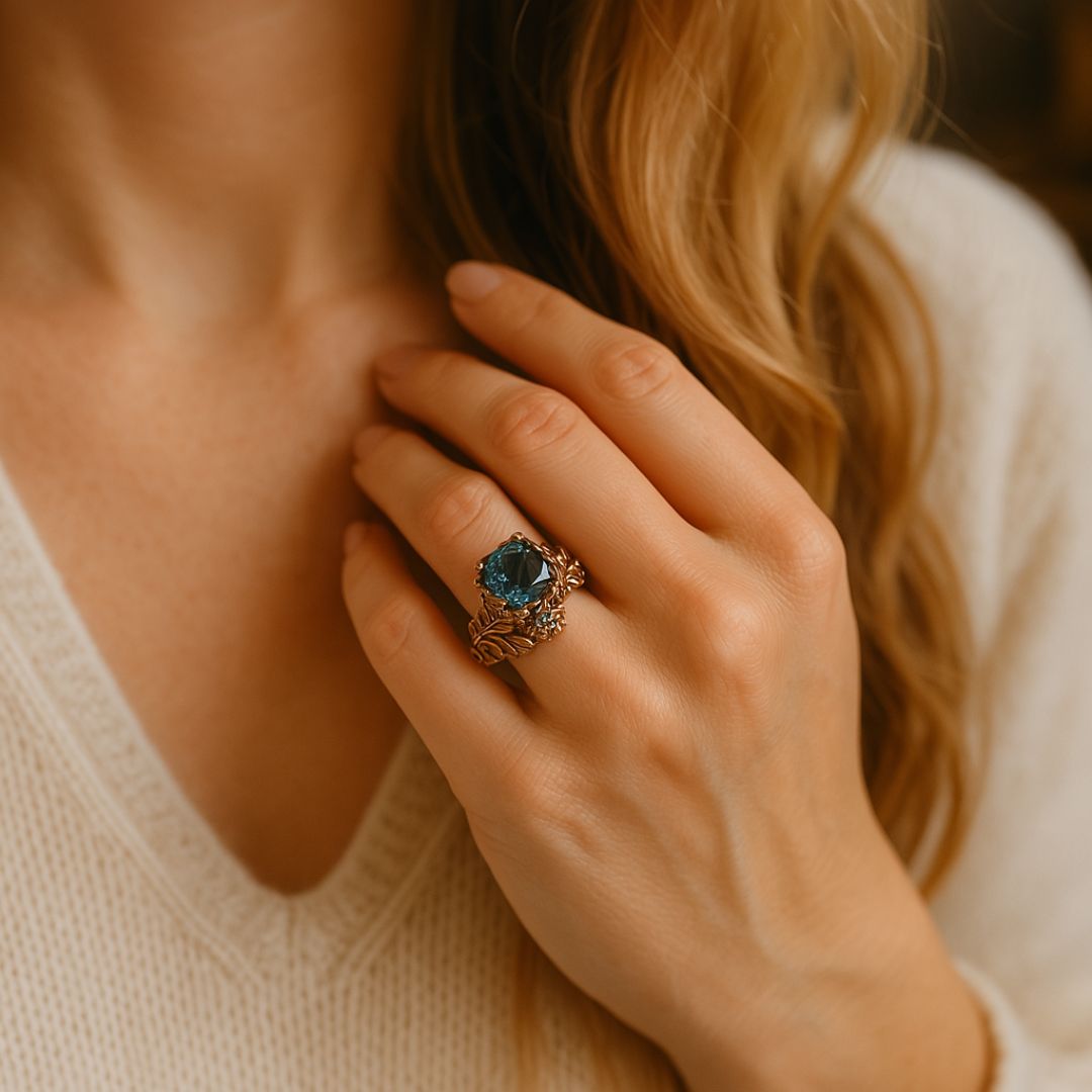 Nature Vine Green Crystal Ring