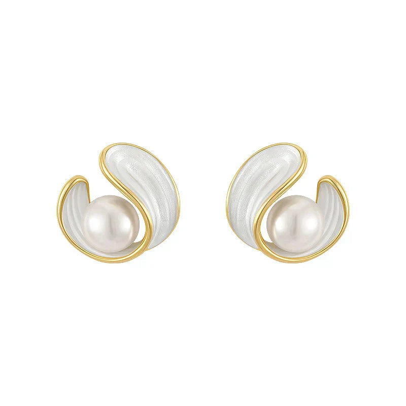 Luxurious White Opal Earrings with Pearls in Golden Color