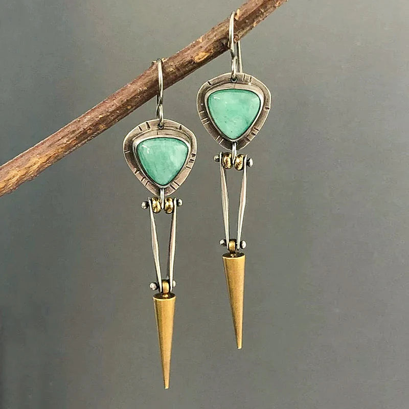 Ethnic Boho Earrings Made of Green Resin Stone