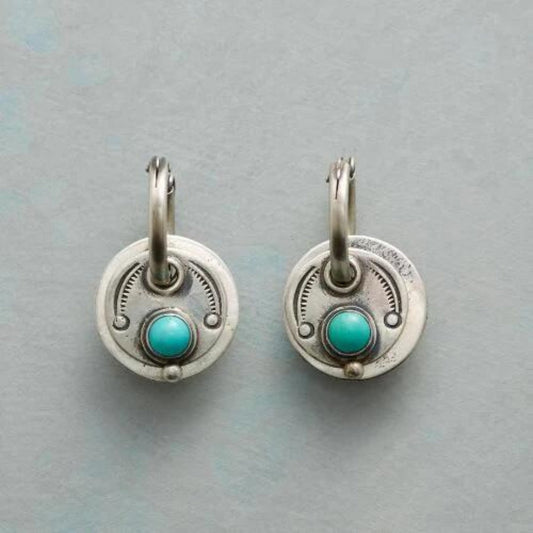 Boho earrings with turquoise stones in silver