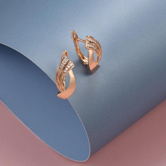 Elegant Earrings with Zirconia in Rose Gold Color