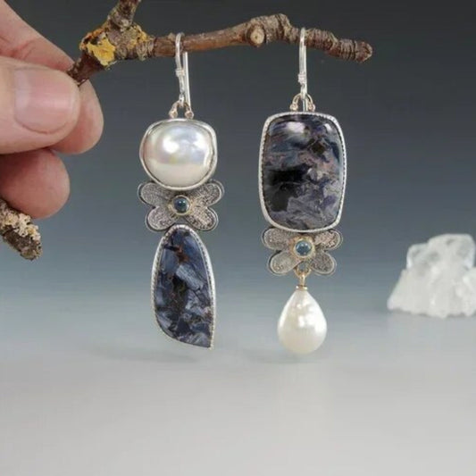 Dark Earrings with Vintage Pearls