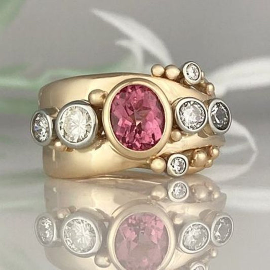 Golden Vintage Ring with Red Zircon