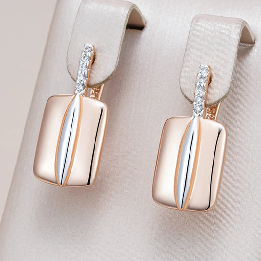 Rectangular gold earrings with rhinestones