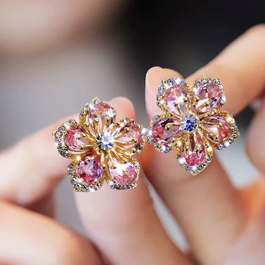 Multicoloured Zirconia Flower Stud Earrings