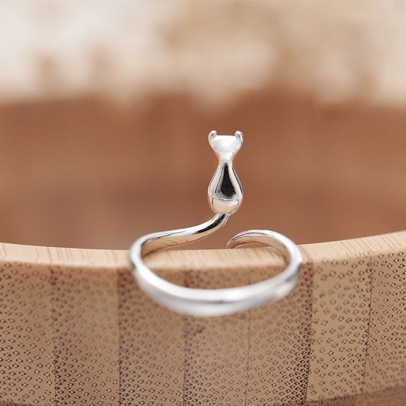 Silver Cat in Boots Ring