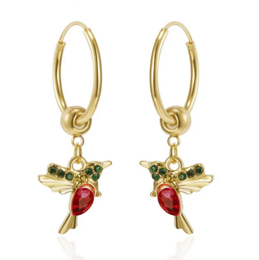 Limited Edition Flying Hummingbird Earrings with Zirconia Inlay