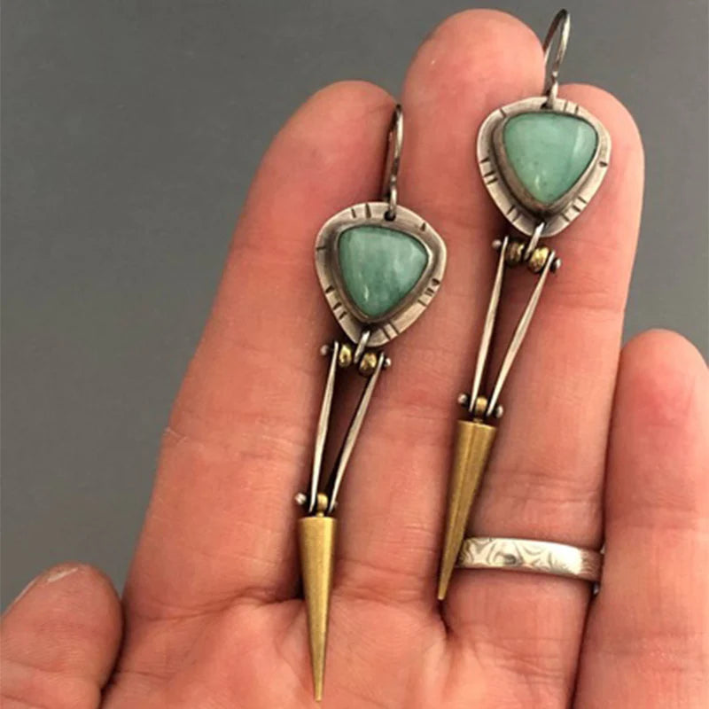 Ethnic Boho Earrings Made of Green Resin Stone