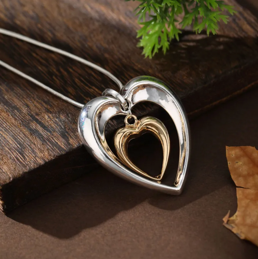 Silver & Gold Color Heart Pendant Necklace