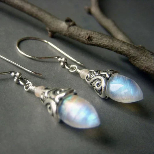 Vintage Moon Crystal Earrings in Silver