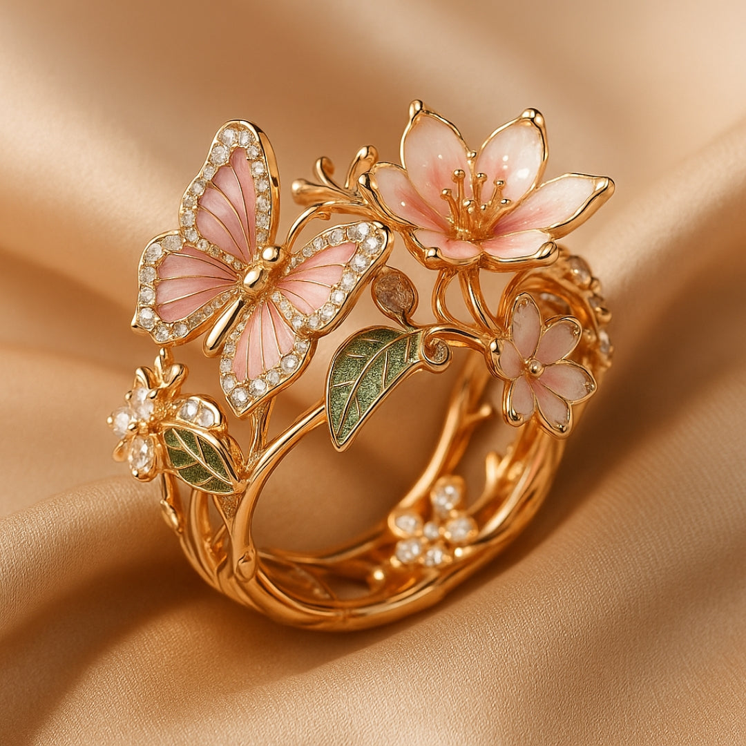 Nature Sparkly Butterfly Zirconia Ring