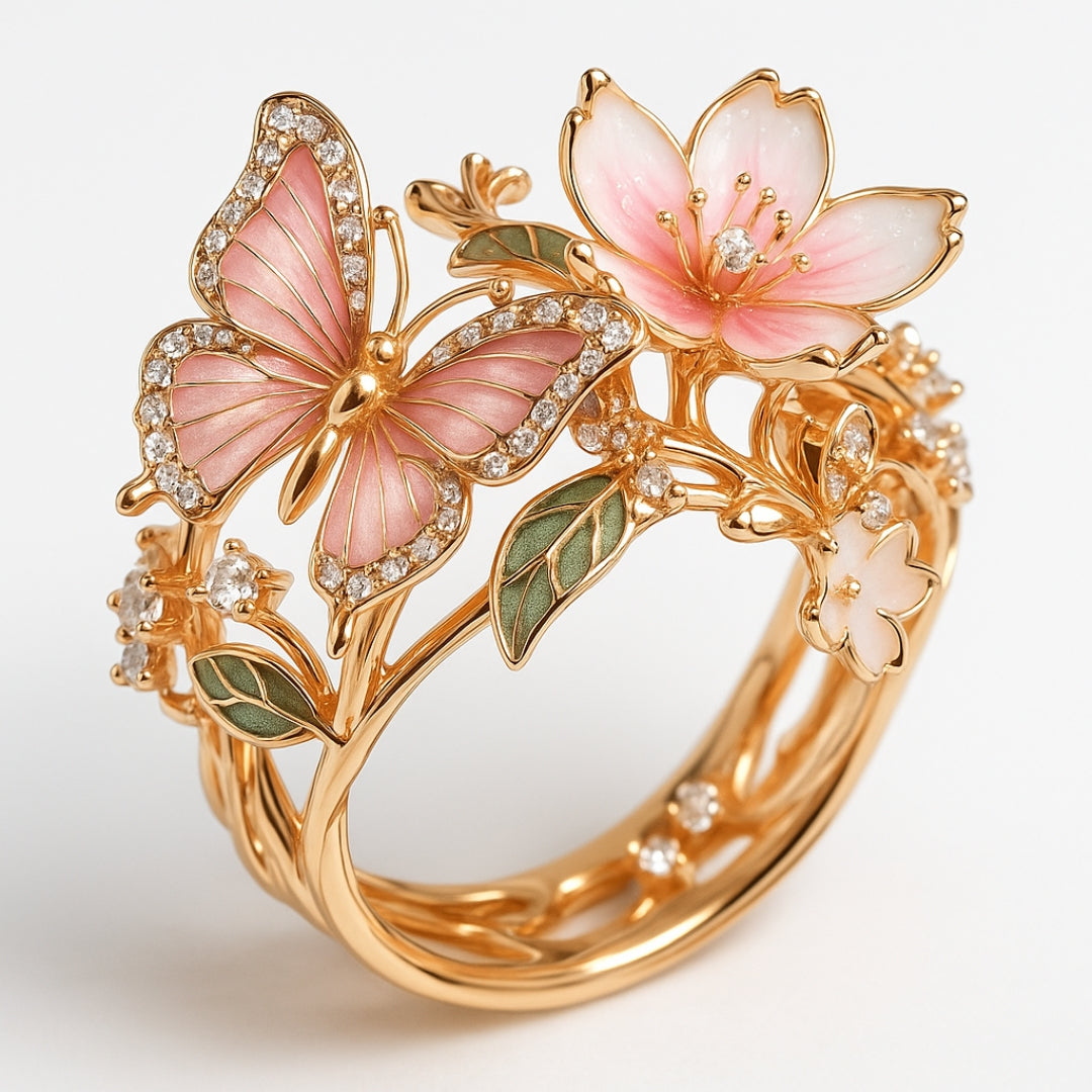 Nature Sparkly Butterfly Zirconia Ring