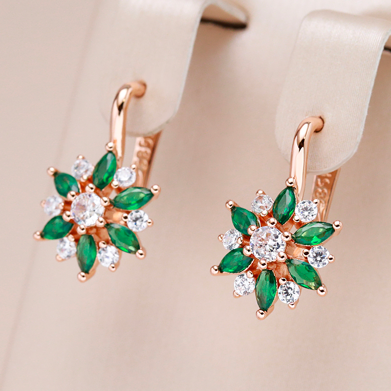 Elegant Green Crystal Flower Earrings