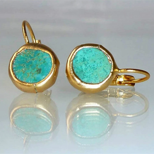 Golden Color Earrings with Turquoise Stone