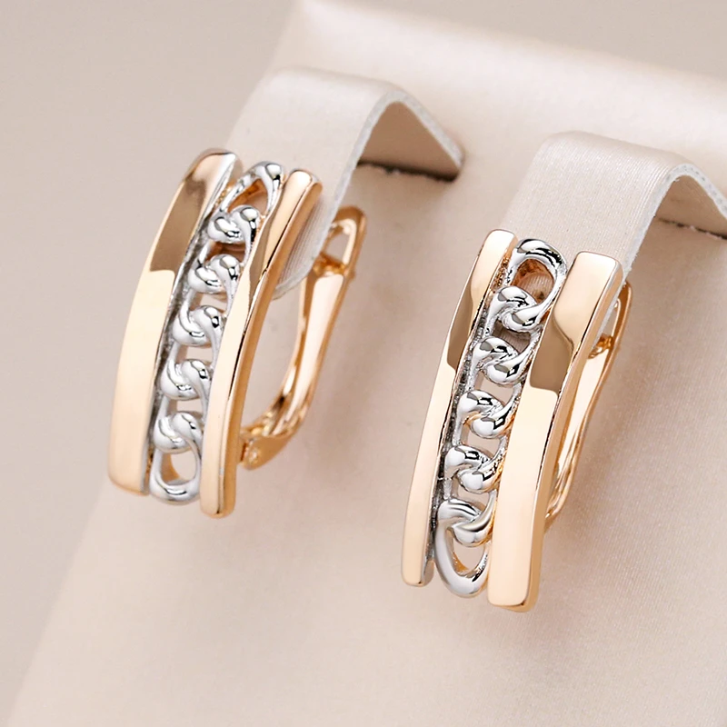Elegant Gold-Plated Earrings with Inlaid Silver Chains