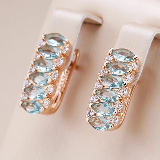 Turquoise Crystal Earrings in Gold