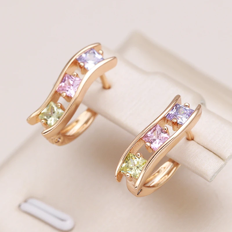 Multicolored gold earrings with zirconia