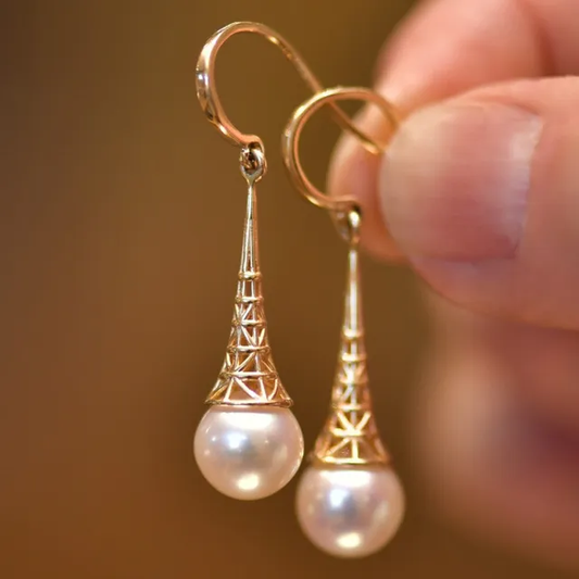 Vintage Pearl Earrings in Gold Color