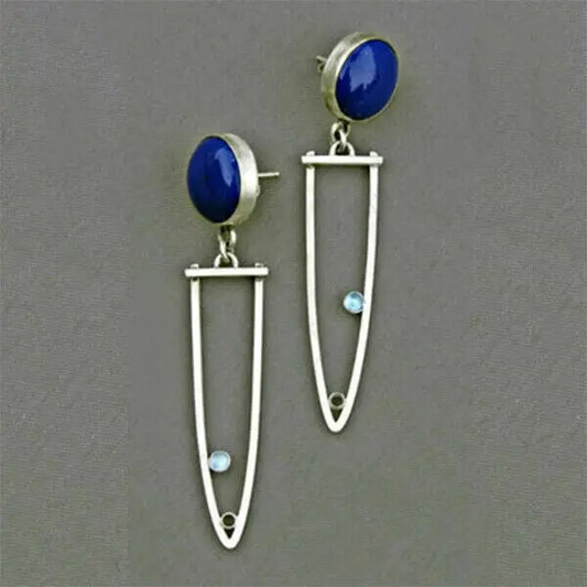 Vintage blue stone in silver earrings