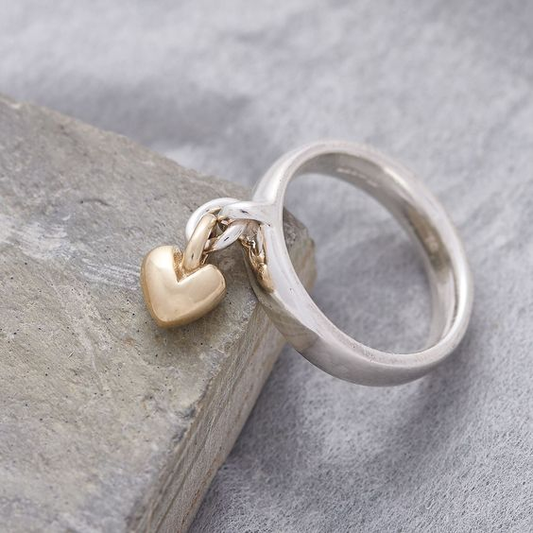 Dangling Heart Silver Ring