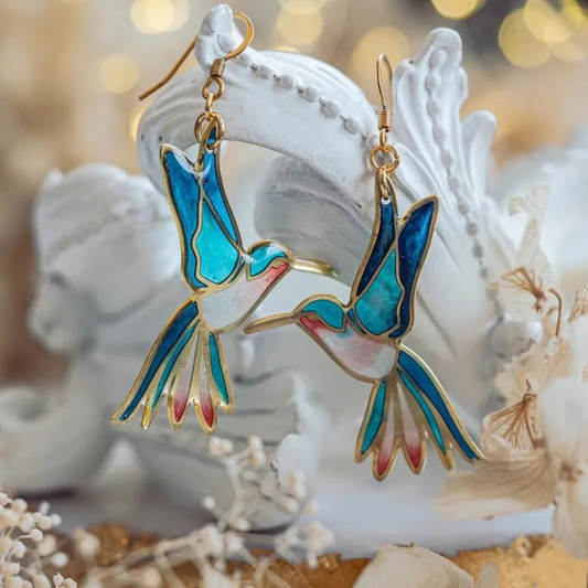 Blue Enamel Hummingbird Earrings