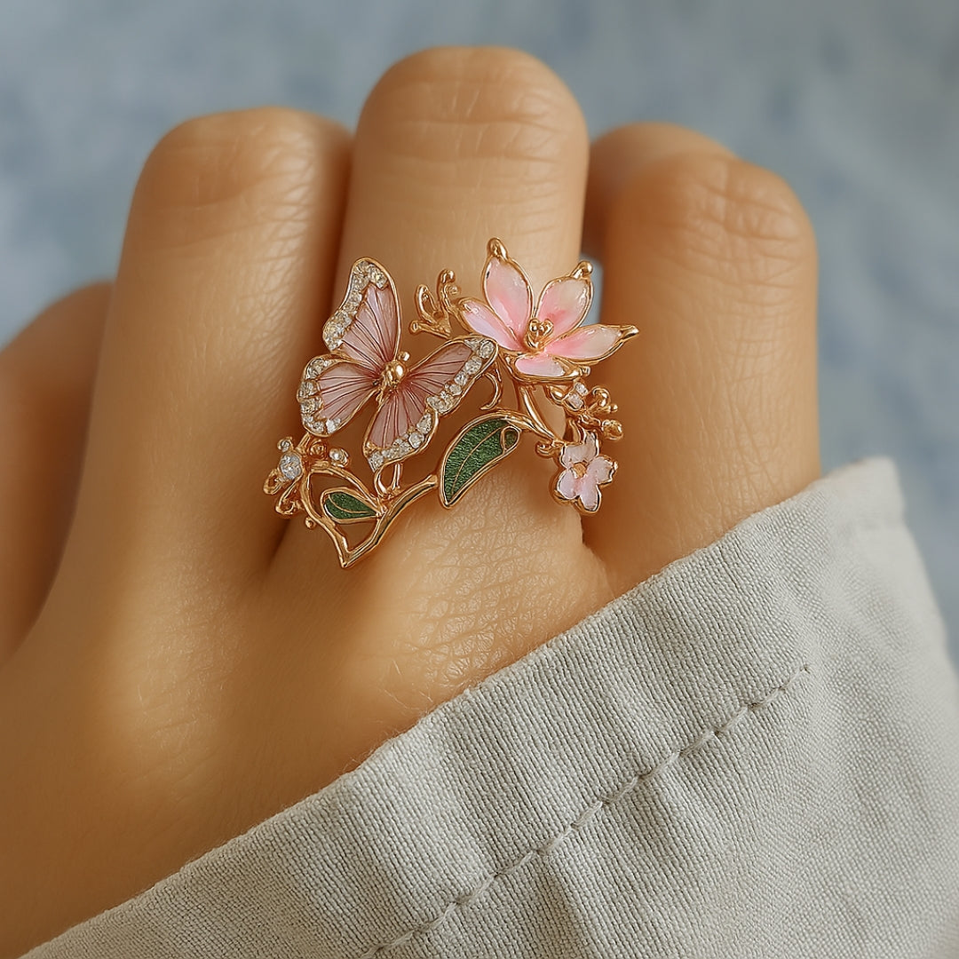 Nature Sparkly Butterfly Zirconia Ring