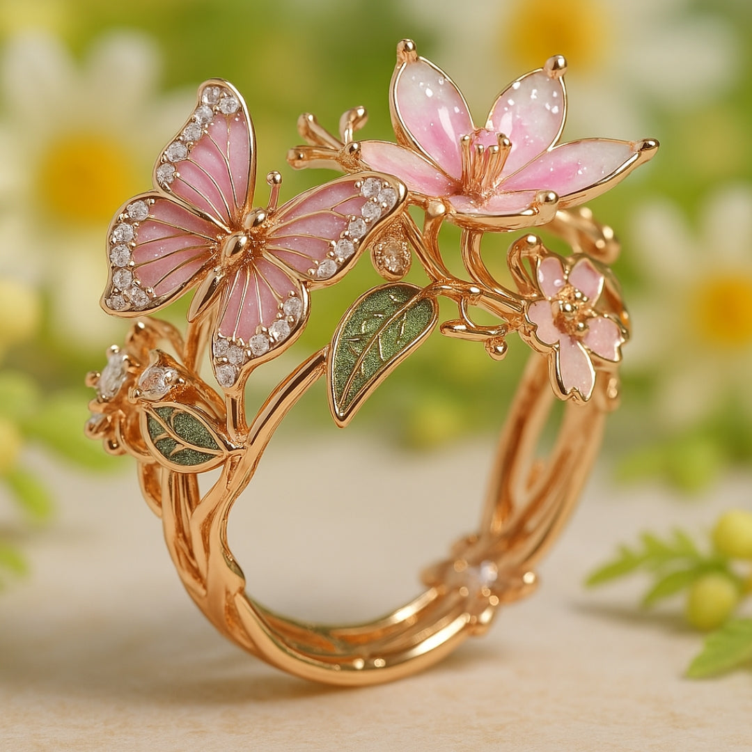 Nature Sparkly Butterfly Zirconia Ring