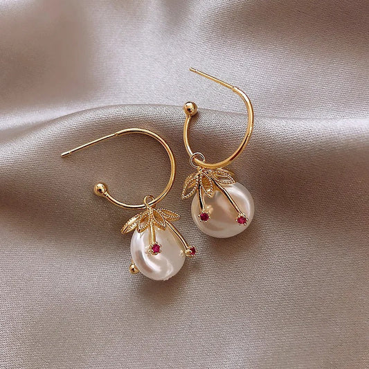 Gold & Pearl Cherry Earrings